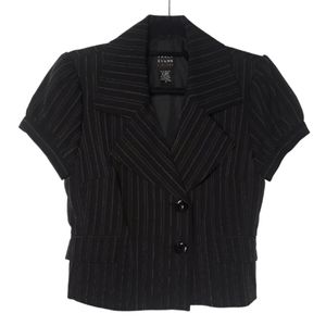 TRACY EVANS LIMITED Pinstripe Short Sleeve Button Up Collar Jacket Top 3